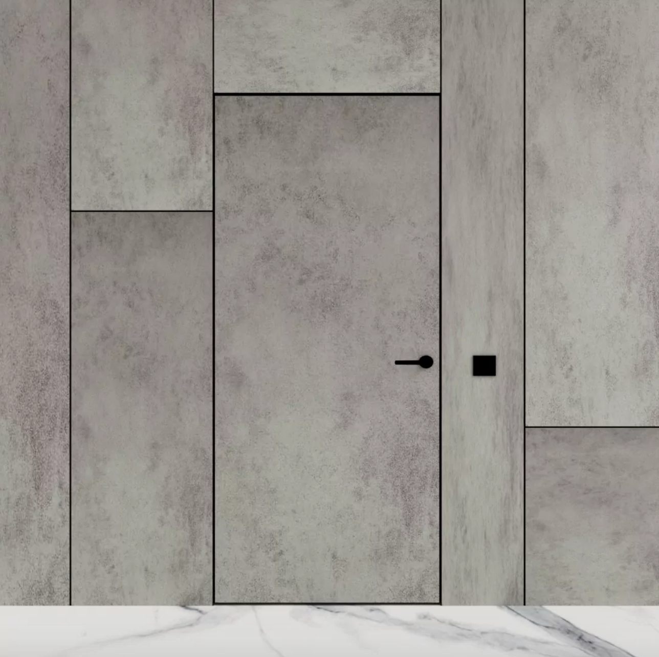 Concealed door with HPL finish integrated seamlessly into a decorative wall panel