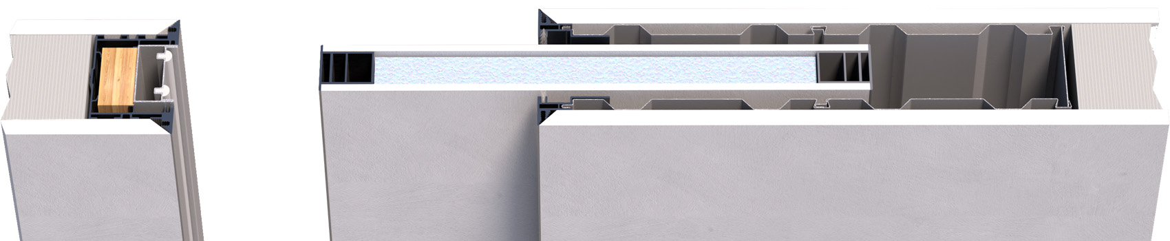 Sliding Door Pen Box — Insulated Metal Frame with Silent Track, Made in Italy Cross-section of a metal pen box for sliding doors with internal insulation and silent guide system